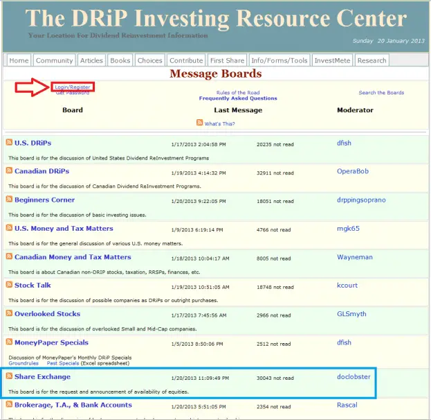 2 - How to buy a share on the DRIP Investing Resource Center's share exchange